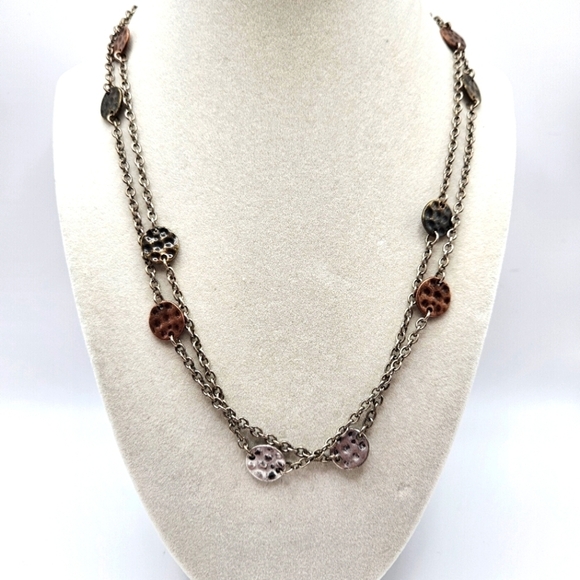 VINTAGE Premier Designs Multi-Tone Hammered Disk Long 38" Necklace - Picture 1 of 7